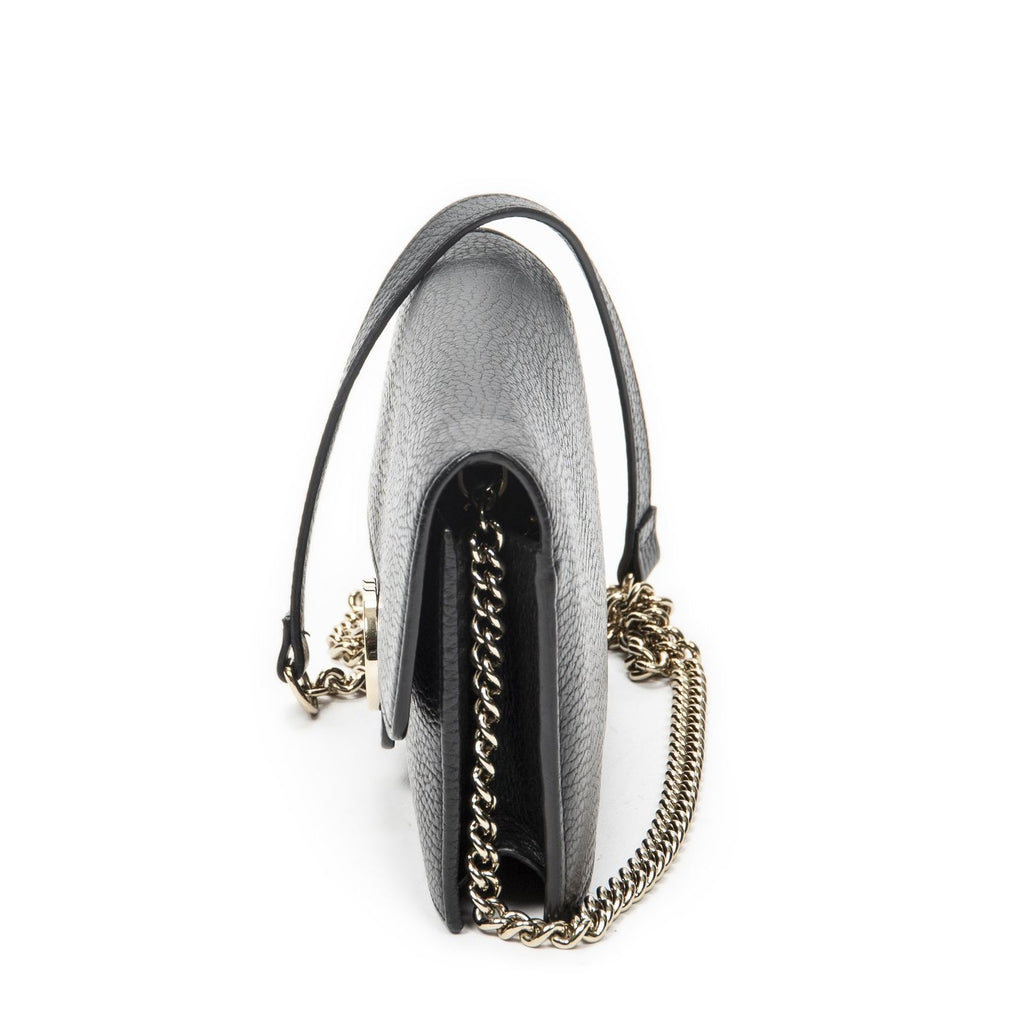 Gucci Interlocking Chain Walletblack Calfskin Leather Shoulder — view 3