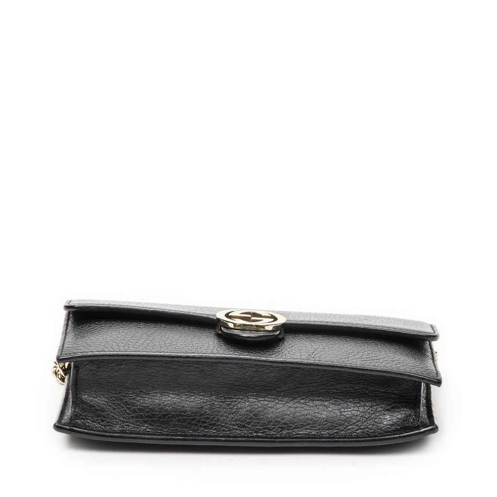 Gucci Interlocking Chain Walletblack Calfskin Leather Shoulder — view 6