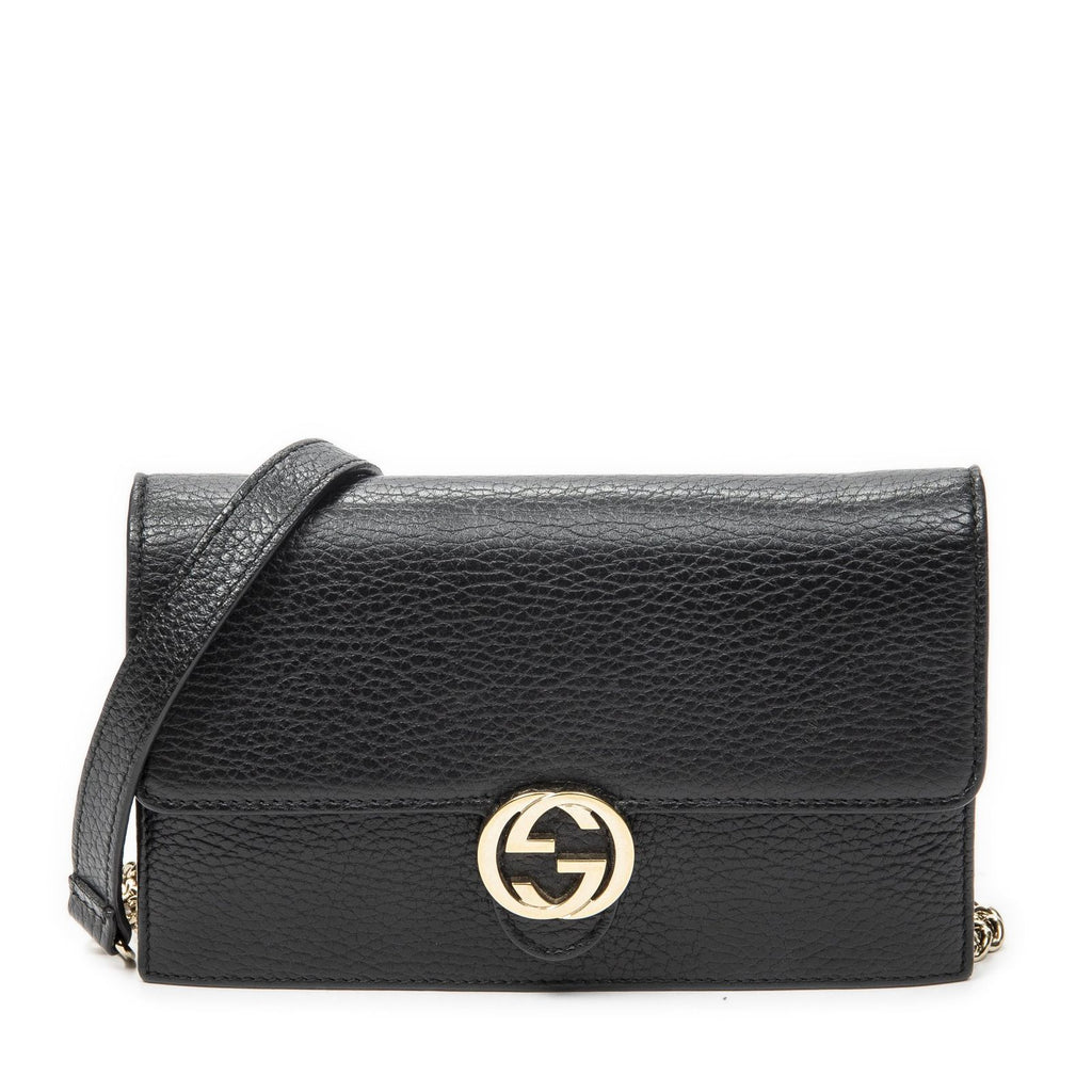 Gucci Interlocking Chain Walletblack Calfskin Leather Shoulder