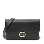 Gucci Interlocking Chain Walletblack Calfskin Leather Shoulder