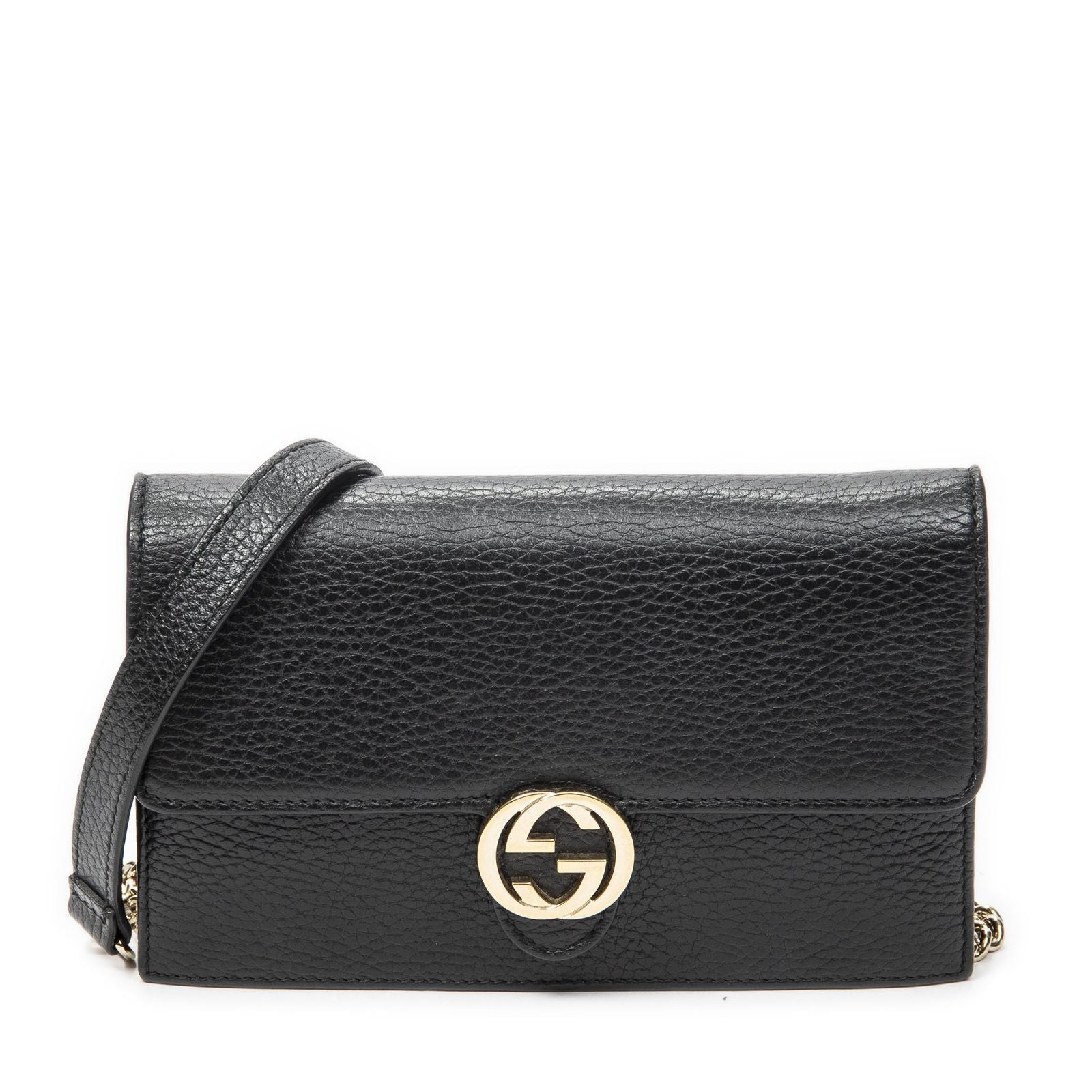 Gucci Interlocking Chain Walletblack Calfskin Leather Shoulder