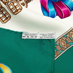 Hermes Carre 90 les Rubans du Cheval Horse Ribbon Decoration Scarf Green Ivory — view 9