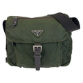 Prada Tessuto Trianglelogo Plate Khaki Silver Nylon Shoulder Bag Pochette