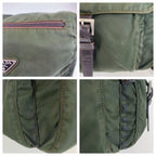 Prada Tessuto Trianglelogo Plate Khaki Silver Nylon Shoulder Bag Pochette — view 6
