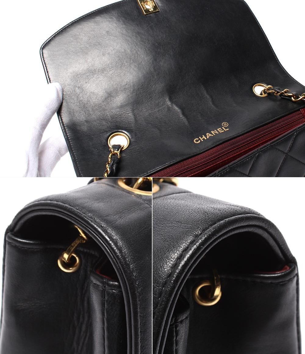 Chanel Chain Shoulder Bag Gold Quilted Lambskin Diana Flap 25 — view 9