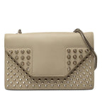 Saint Laurent Betty Studs Chain Shoulder Bag Gray Beige Leather