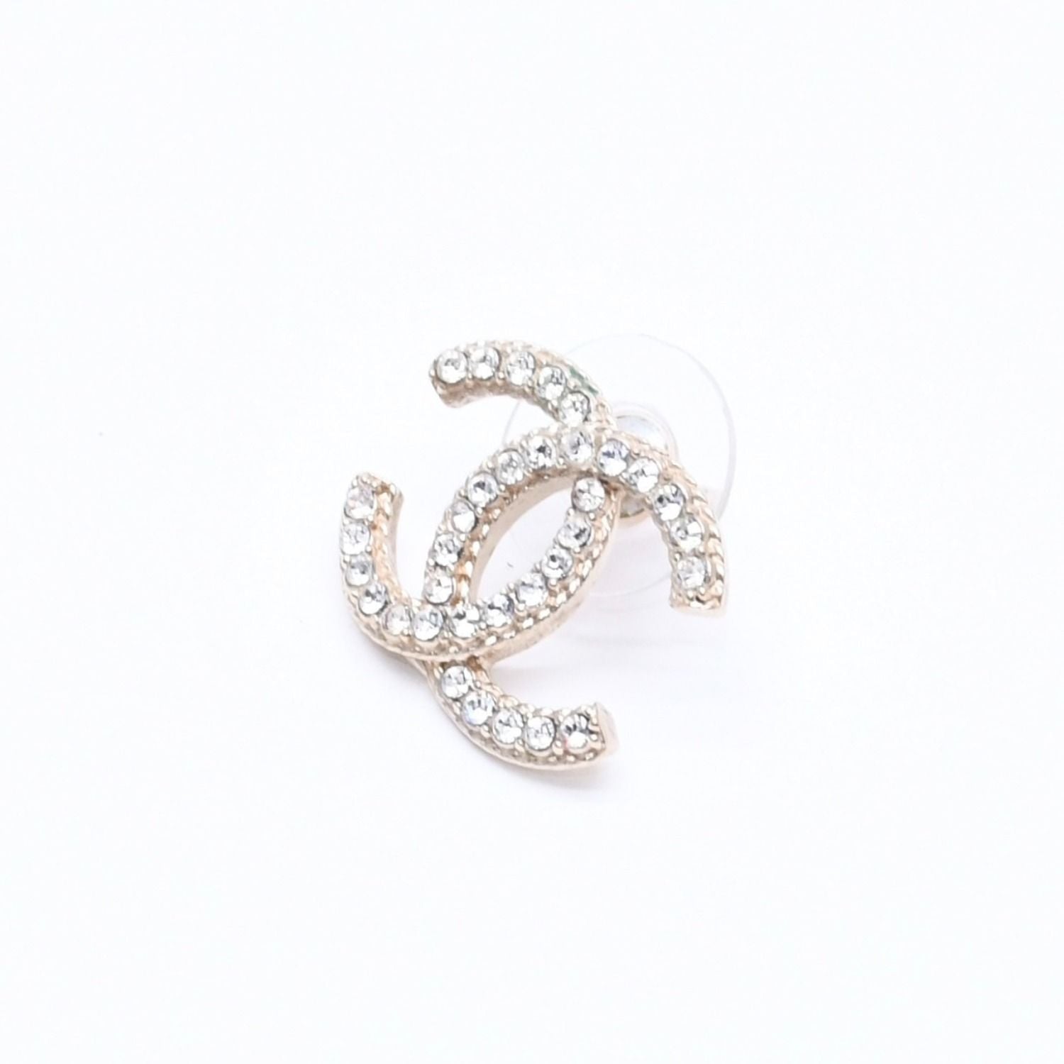 Chanel Single Earrings CC Logo Rhinestone Pierced Gold — view 2
