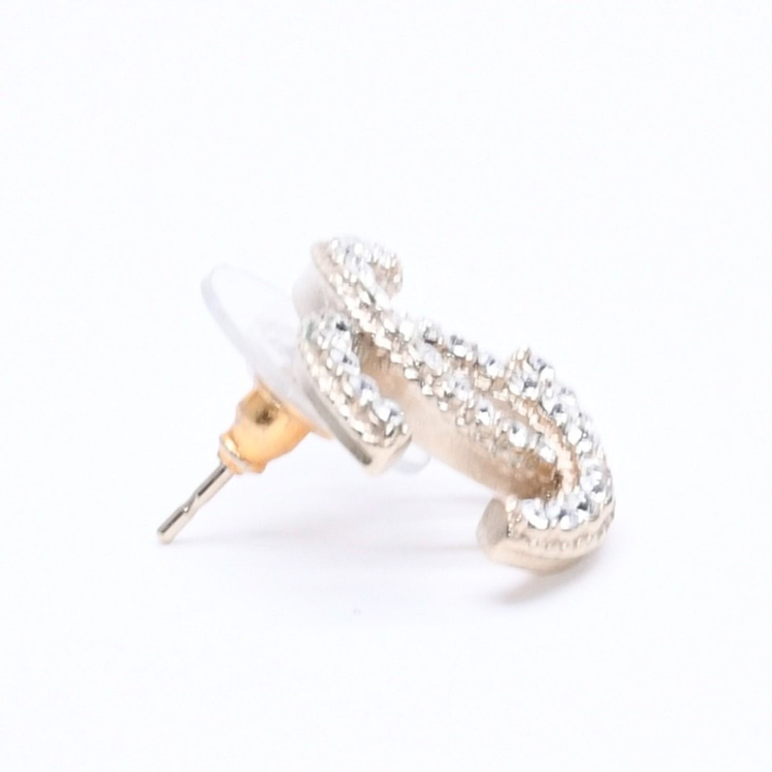 Chanel Single Earrings CC Logo Rhinestone Pierced Gold — view 4