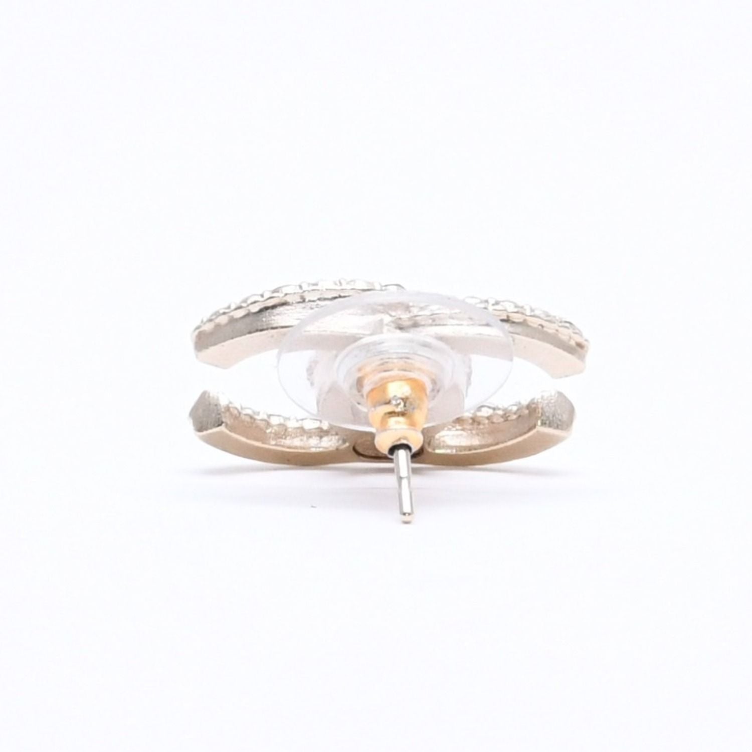 Chanel Single Earrings CC Logo Rhinestone Pierced Gold — view 5