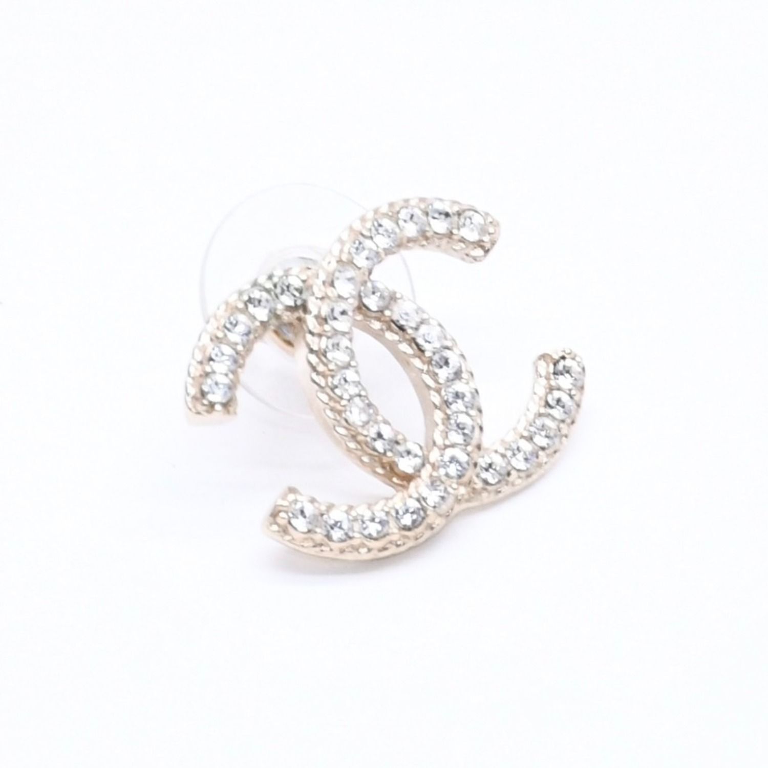 Chanel Single Earrings CC Logo Rhinestone Pierced Gold — view 3