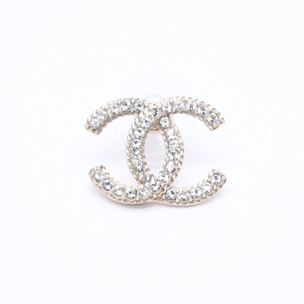 Chanel Single Earrings CC Logo Rhinestone Pierced Gold
