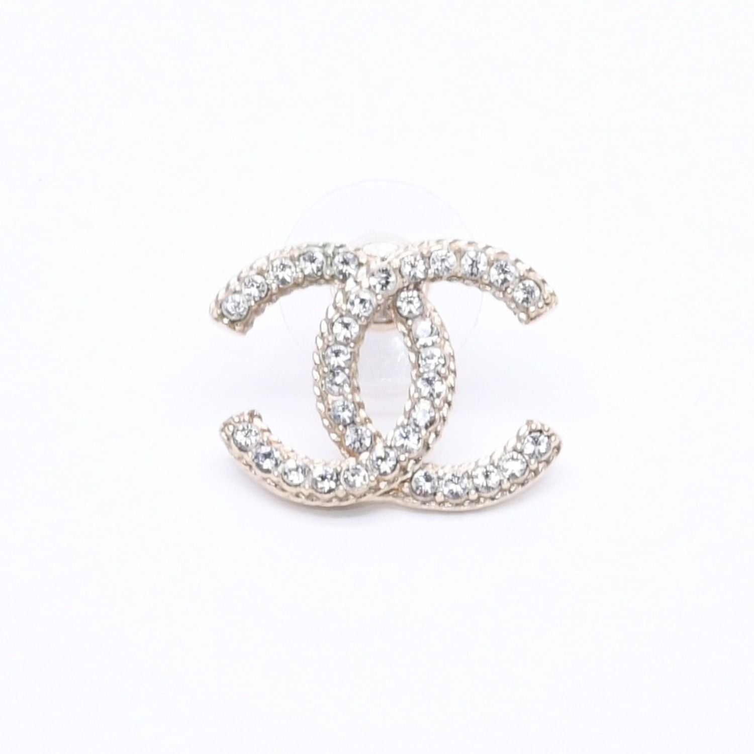 Chanel Single Earrings CC Logo Rhinestone Pierced Gold