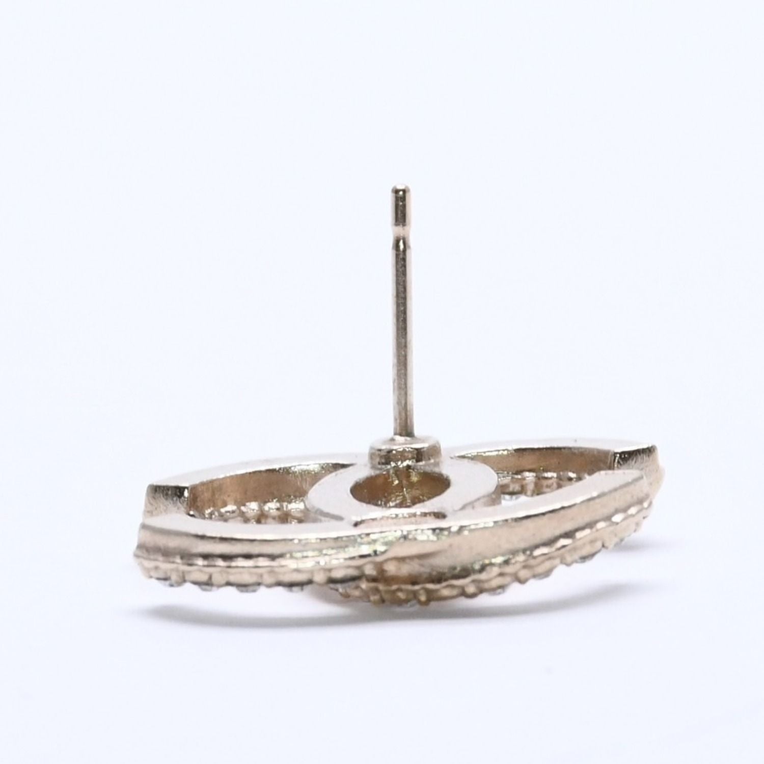 Chanel Single Earrings CC Logo Rhinestone Pierced Gold — view 7