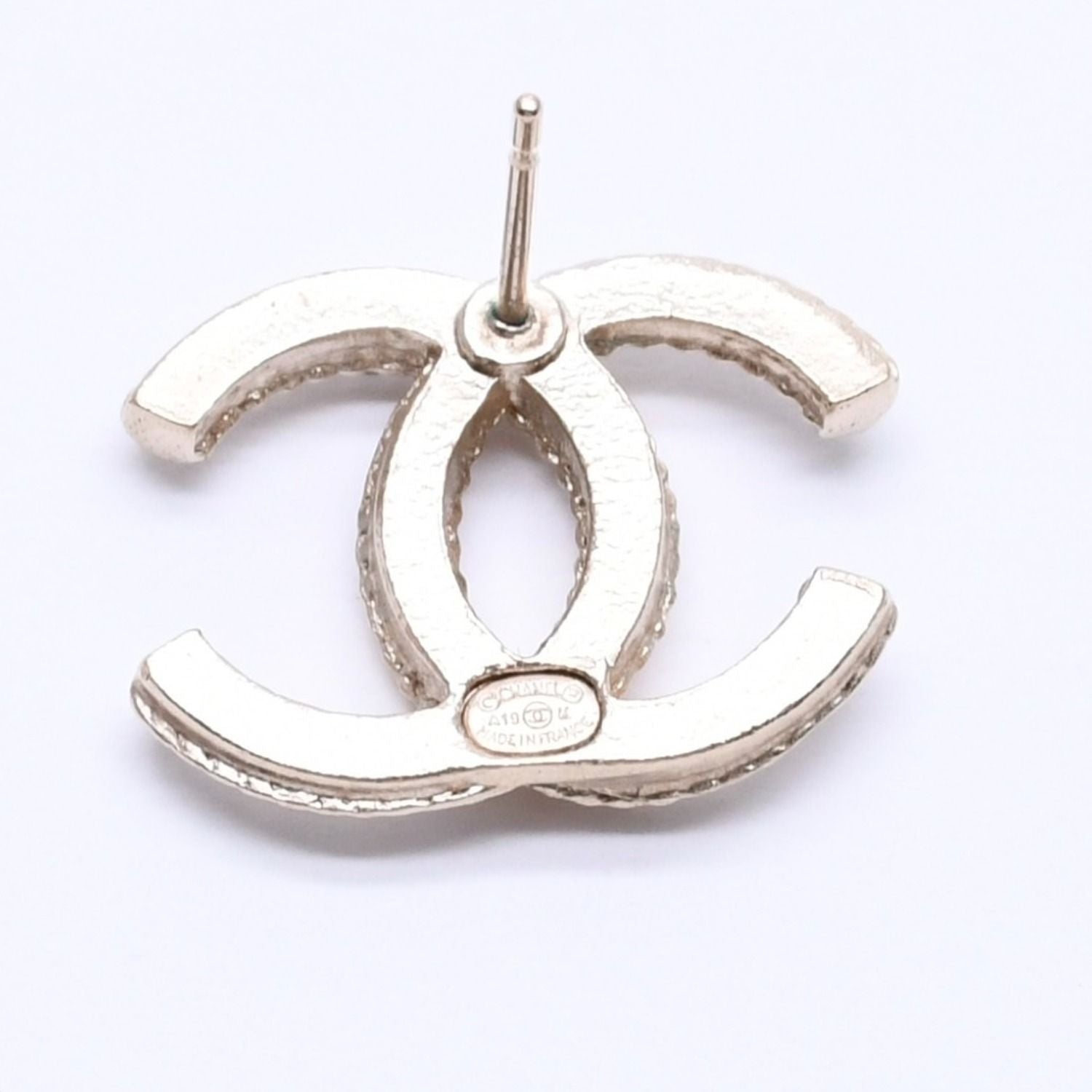 Chanel Single Earrings CC Logo Rhinestone Pierced Gold — view 6