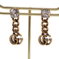 Gucci Crystal Double Earrings Metal Aging Gold