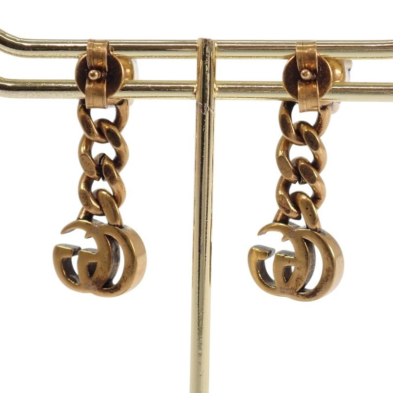 Gucci Crystal Double Earrings Metal Aging Gold — view 4