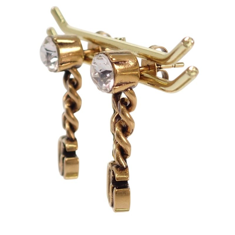 Gucci Crystal Double Earrings Metal Aging Gold — view 3