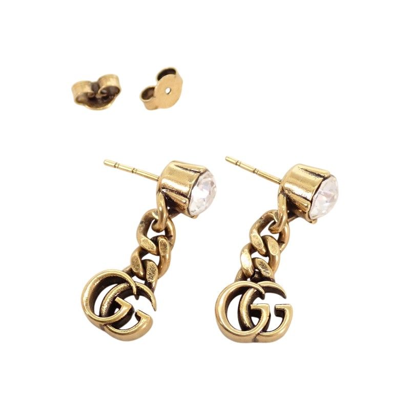 Gucci Crystal Double Earrings Metal Aging Gold — view 5