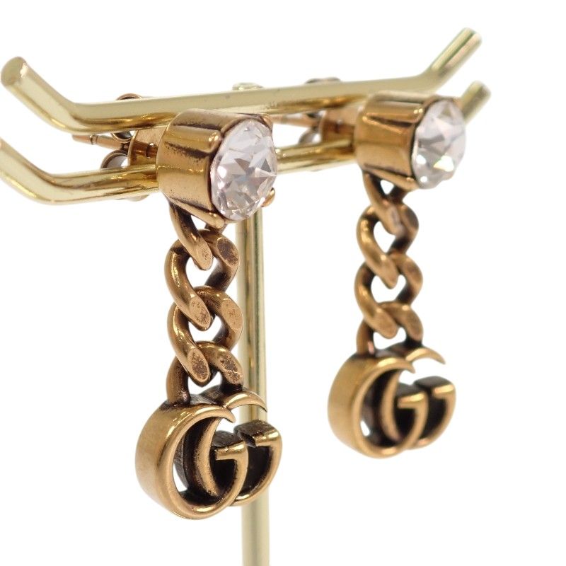 Gucci Crystal Double Earrings Metal Aging Gold — view 2