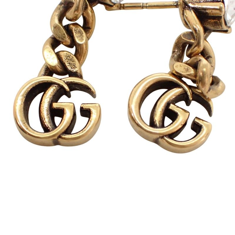 Gucci Crystal Double Earrings Metal Aging Gold — view 7