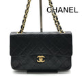 Chanel CC Logo Quilted Lambskin Chain Shoulder Bag Double Flap Black