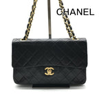 Chanel CC Logo Quilted Lambskin Chain Shoulder Bag Double Flap Black