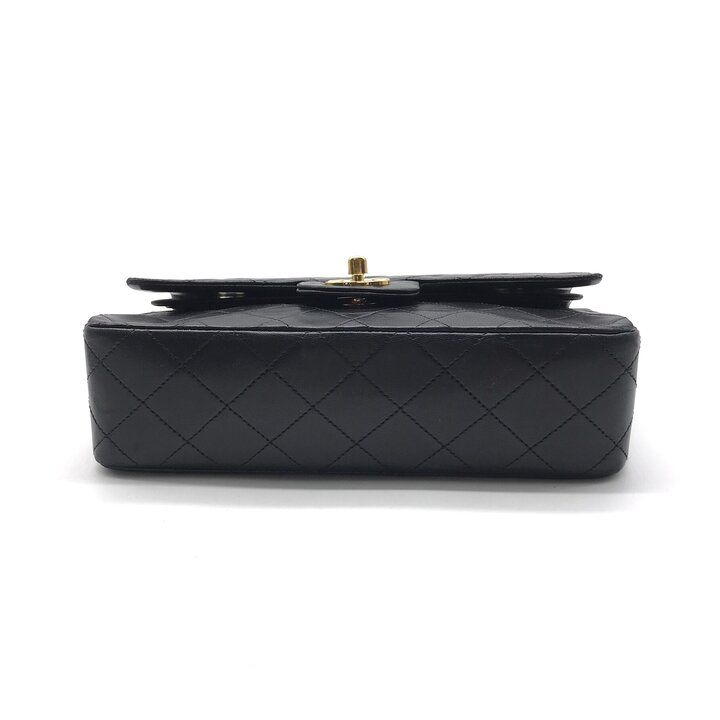 Chanel CC Logo Quilted Lambskin Chain Shoulder Bag Double Flap Black — view 3