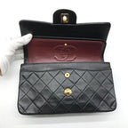 Chanel CC Logo Quilted Lambskin Chain Shoulder Bag Double Flap Black — view 7