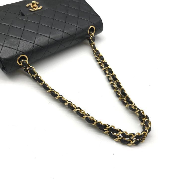 Chanel CC Logo Quilted Lambskin Chain Shoulder Bag Double Flap Black — view 6