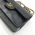 Chanel CC Logo Quilted Lambskin Chain Shoulder Bag Double Flap Black — view 4