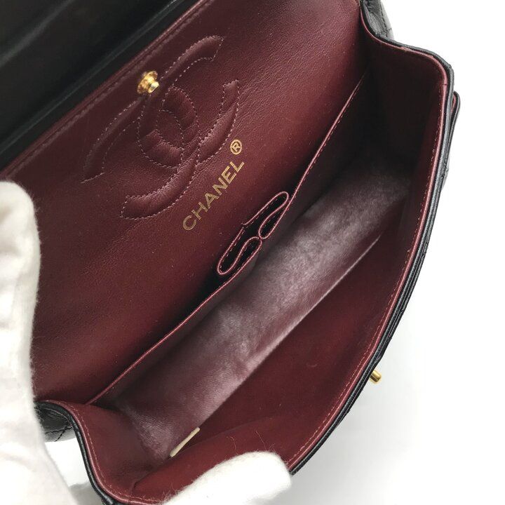Chanel CC Logo Quilted Lambskin Chain Shoulder Bag Double Flap Black — view 8