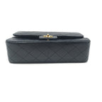 Chanel CC Logo Quilted Double Flap Lambskin Turnlock Chain Shoulder Bag Black — view 3