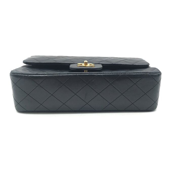 Chanel CC Logo Quilted Double Flap Lambskin Turnlock Chain Shoulder Bag Black — view 3