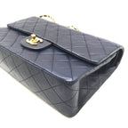 Chanel CC Logo Quilted Double Flap Lambskin Turnlock Chain Shoulder Bag Navy — view 5