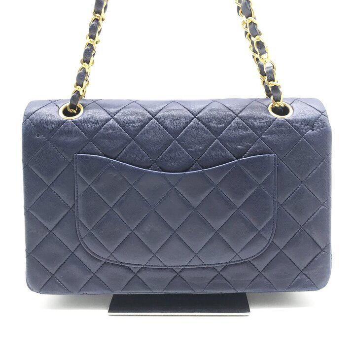 Chanel CC Logo Quilted Double Flap Lambskin Turnlock Chain Shoulder Bag Navy — view 2