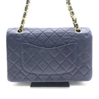 Chanel CC Logo Quilted Double Flap Lambskin Turnlock Chain Shoulder Bag Navy — view 2
