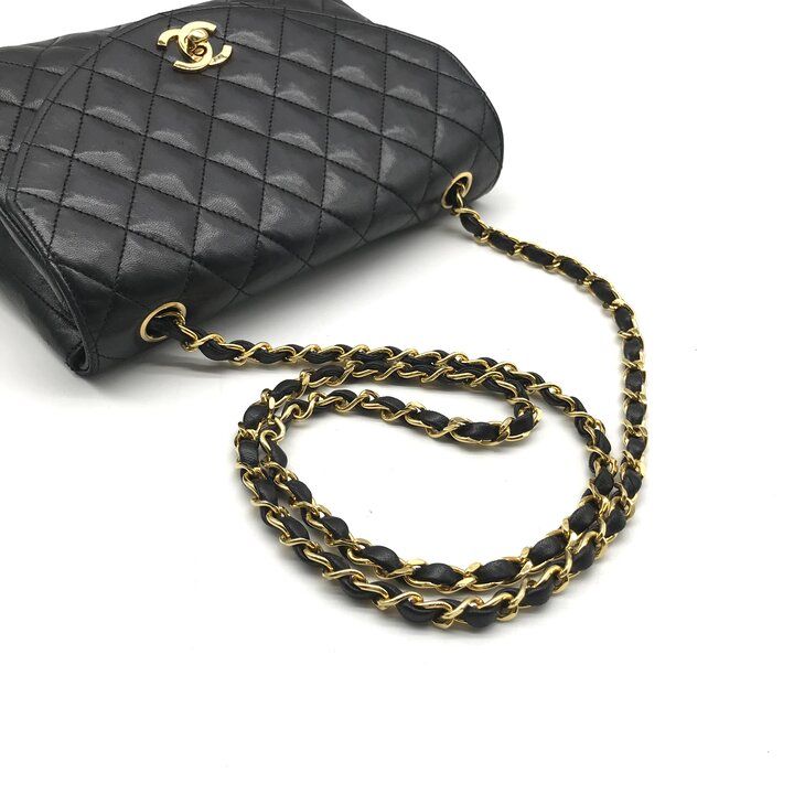 Chanel CC Logo Lambskin Leather Chain Shoulder Bag Black Turnlock — view 6