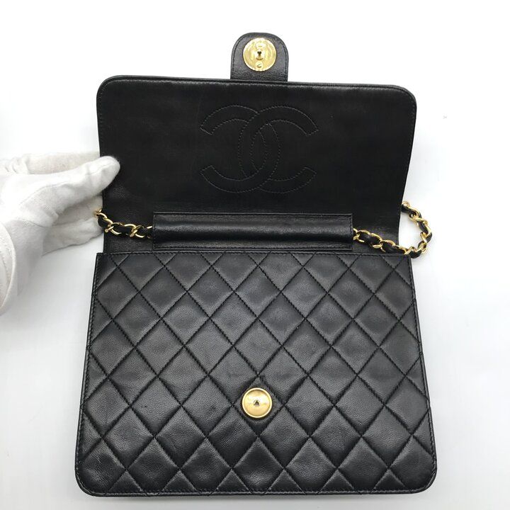 Chanel CC Logo Lambskin Leather Chain Shoulder Bag Black Push Lock — view 7