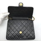 Chanel CC Logo Lambskin Leather Chain Shoulder Bag Black Push Lock — view 7