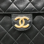 Chanel CC Logo Lambskin Leather Chain Shoulder Bag Black Push Lock — view 9
