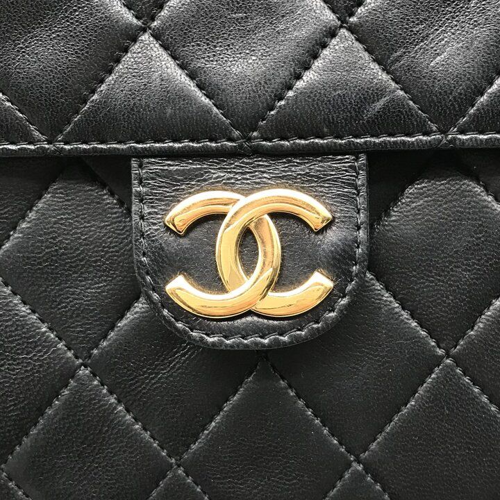 Chanel CC Logo Lambskin Leather Chain Shoulder Bag Black Push Lock — view 9