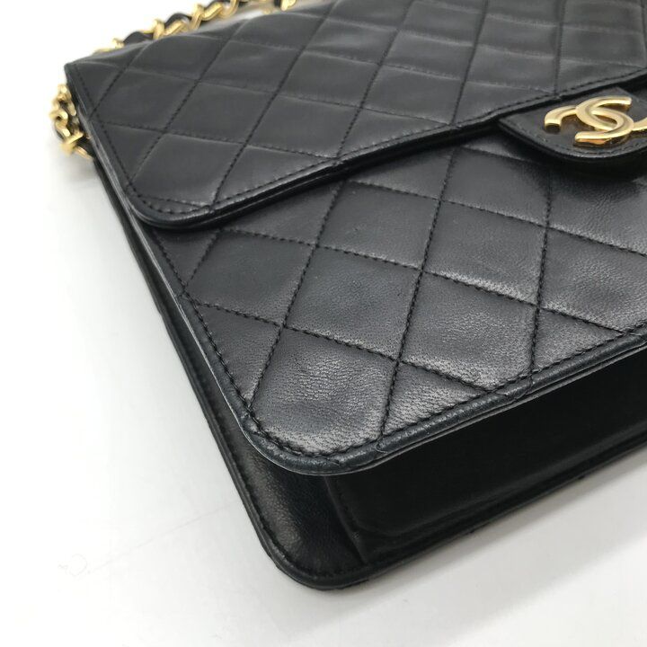 Chanel CC Logo Lambskin Leather Chain Shoulder Bag Black Push Lock — view 5
