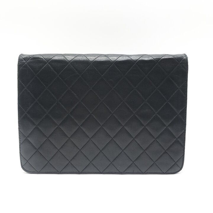 Chanel CC Logo Quilted Push Lock Leather Chain Shoulder Bag Black — view 2