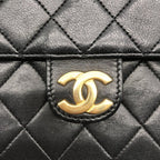Chanel CC Logo Quilted Push Lock Leather Chain Shoulder Bag Black — view 9