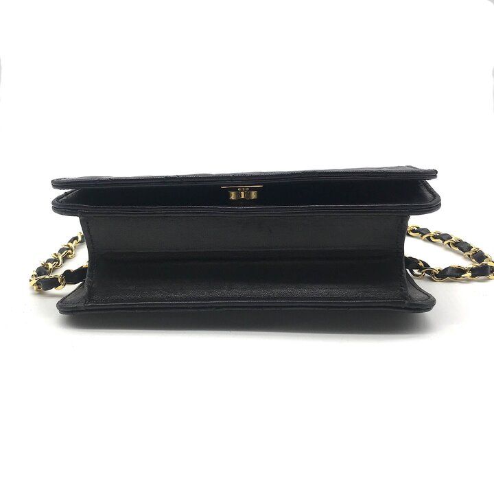Chanel CC Logo Mini Quilted Push Lock Full Flap Leather Chain Shoulder Bag Black — view 3