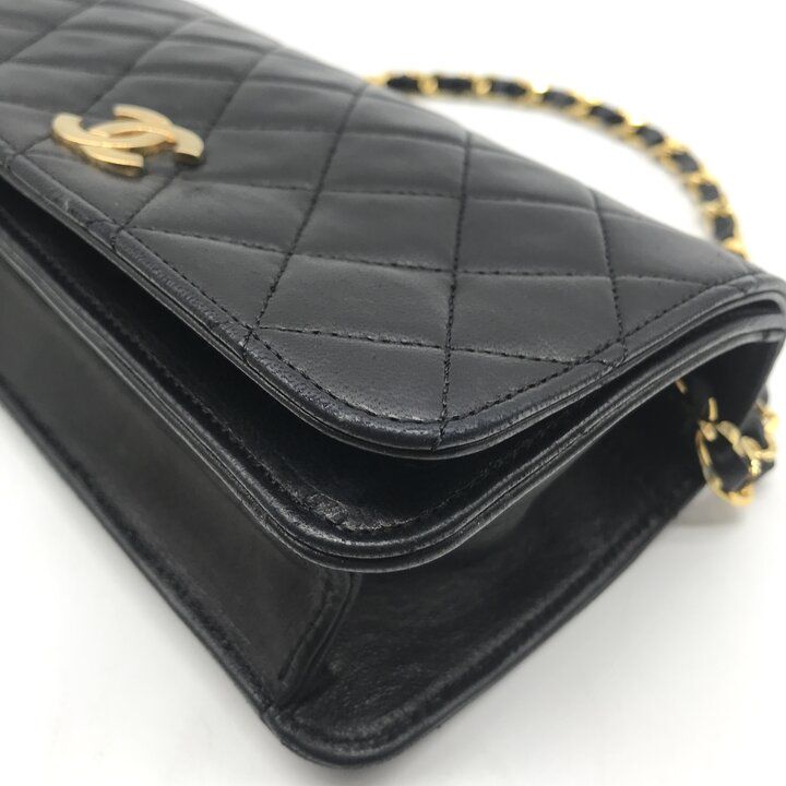 Chanel CC Logo Mini Quilted Push Lock Full Flap Leather Chain Shoulder Bag Black — view 5