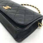 Chanel CC Logo Mini Quilted Push Lock Full Flap Leather Chain Shoulder Bag Black — view 5