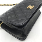 Chanel CC Logo Mini Quilted Push Lock Full Flap Leather Chain Shoulder Bag Black — view 4