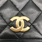 Chanel CC Logo Mini Quilted Push Lock Full Flap Leather Chain Shoulder Bag Black — view 9
