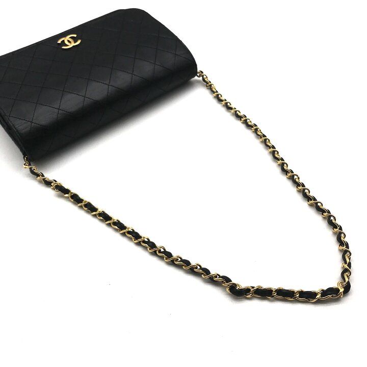 Chanel CC Logo Quilted Push Lock Full Flap Leather Chain Shoulder Bag Black — view 6